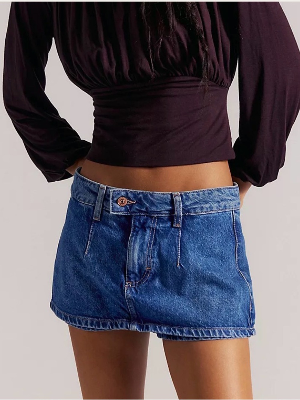 Free People Blue Denim Mini Skirt Shorts